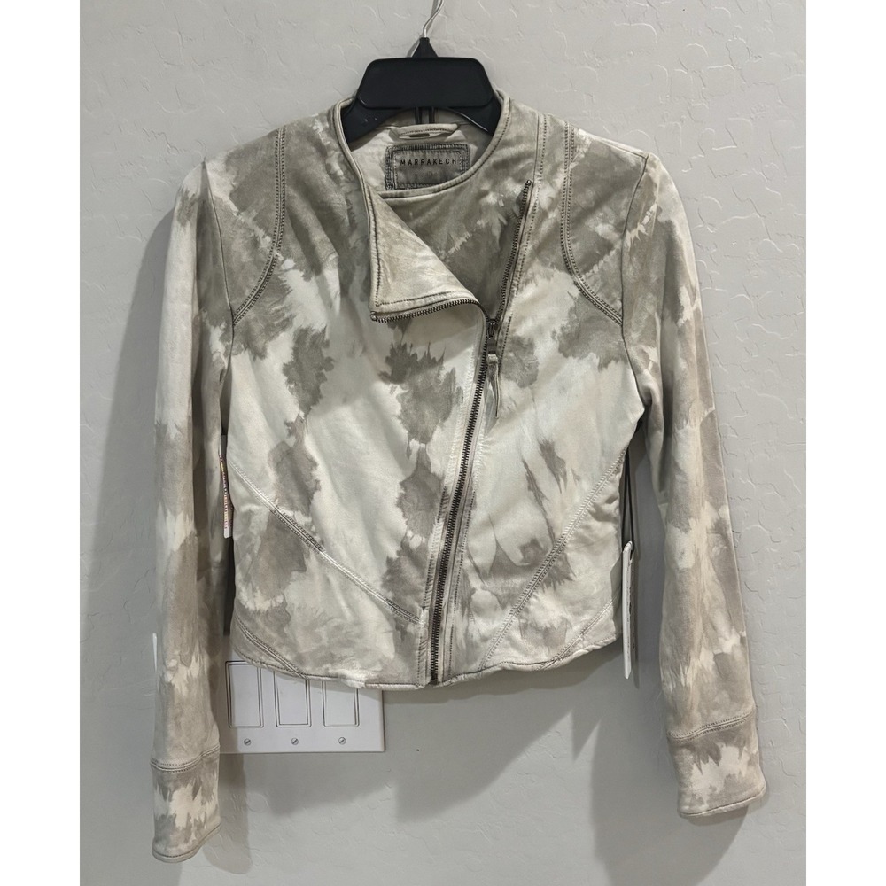 Evereve Marrakech Marci Moto Bomber Gray Tie Dye Jacket Womens Biker XS $148 NWT